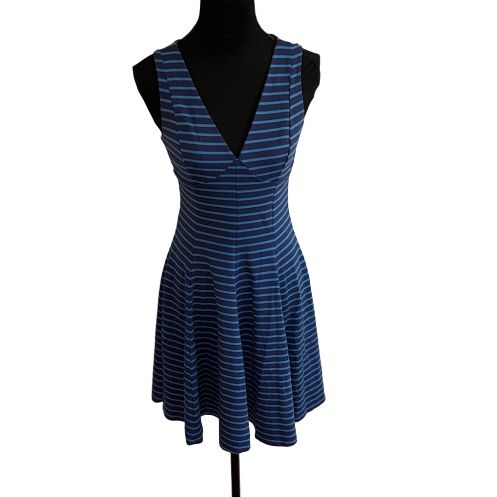 Peter Som Size 4 Blue Striped Sleeveless Skater Mini Dress Flare